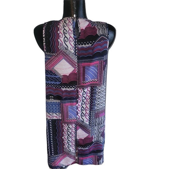 Papillon Patchwork Patterned Sleeveless High Low Top L - Picture 5 of 6